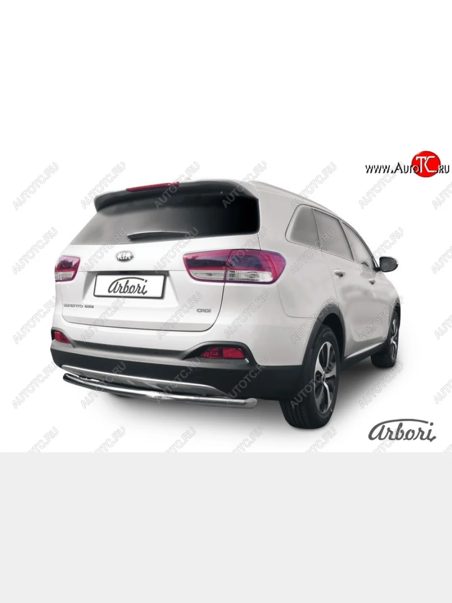 Защита заднего бампера Arbori (радиусная, нержавейка, 1 труба d57 mm). KIA Sorento UM/Prime дорестайлинг (2014-2018)  с доставкой в г. Керчь