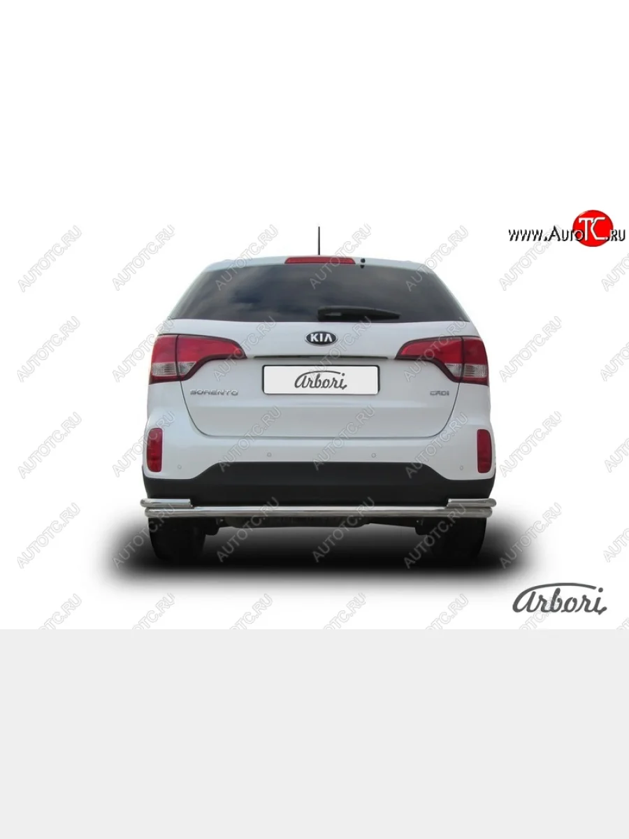 Защита заднего бампера Arbori (длинная с уголками, нержавейка, 2 трубы d57 и 42 mm). KIA Sorento XM рестайлинг (2012-2015)  с доставкой в г. Керчь