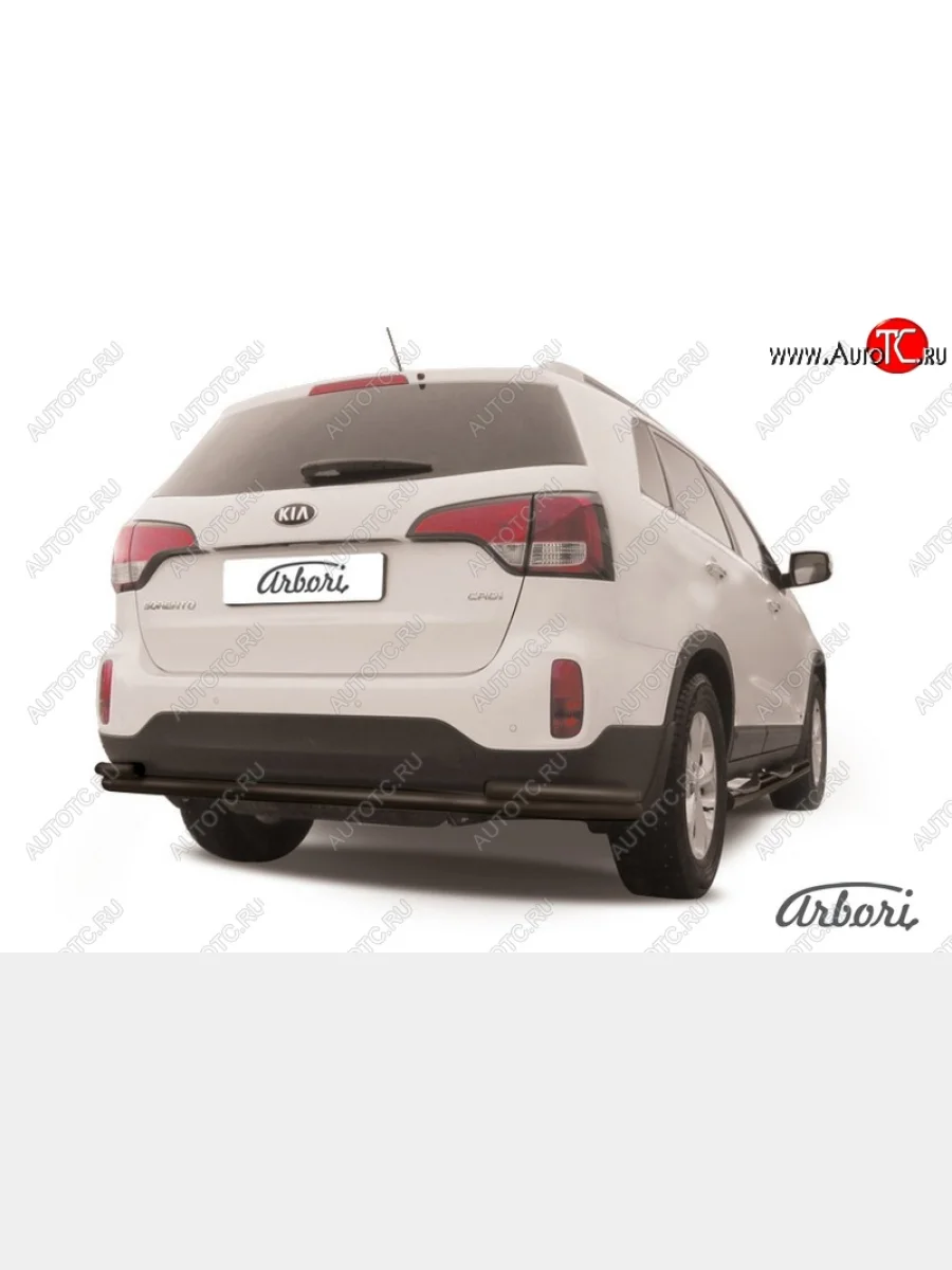 Защита заднего бампера Arbori (длинная с уголками, черная, 2 трубы d57 и 42 mm). KIA Sorento XM рестайлинг (2012-2015)  с доставкой в г. Пермь