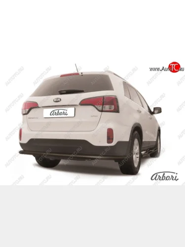 Защита заднего бампера Arbori (длинная, черная, 1 труба d57 mm). KIA Sorento XM рестайлинг (2012-2015)