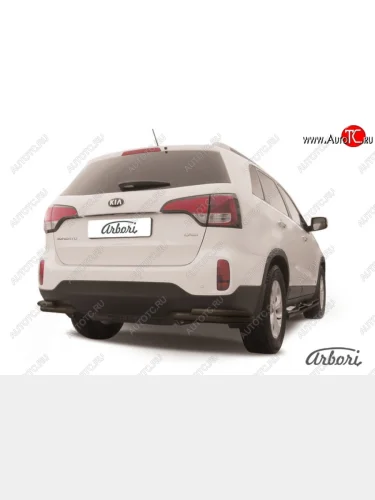 Защита заднего бампера Arbori (уголки, черная, 2 трубы d57 и 42 mm). KIA Sorento XM рестайлинг (2012-2015)