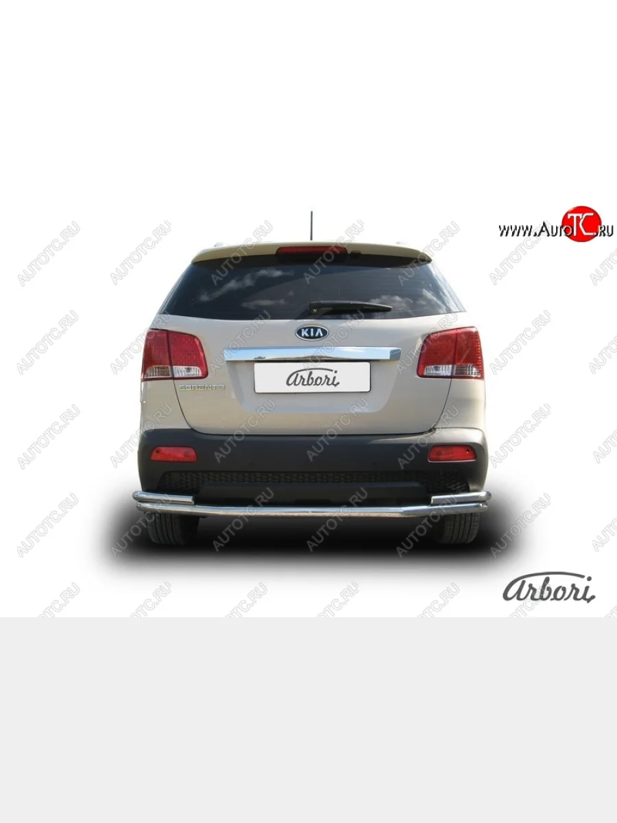 Защита заднего бампера Arbori (длинная с уголками, черная, 2 трубы d57 и 42 mm). KIA Sorento XM дорестайлинг (2009-2012)  с доставкой в г. Керчь