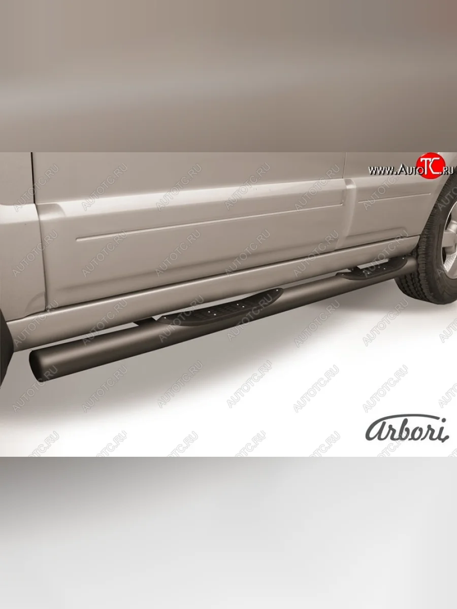 Защита штатных порогов Arbori (с проступью, черная, d76 mm). KIA Sorento BL рестайлинг (2006-2010)  с доставкой в г. Керчь