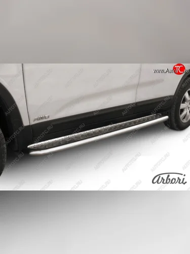 Защита штатных порогов с листом Arbori (нержавейка, алюминий, d42 mm) KIA Sorento  UM/Prime (2014-2018) дорестайлинг