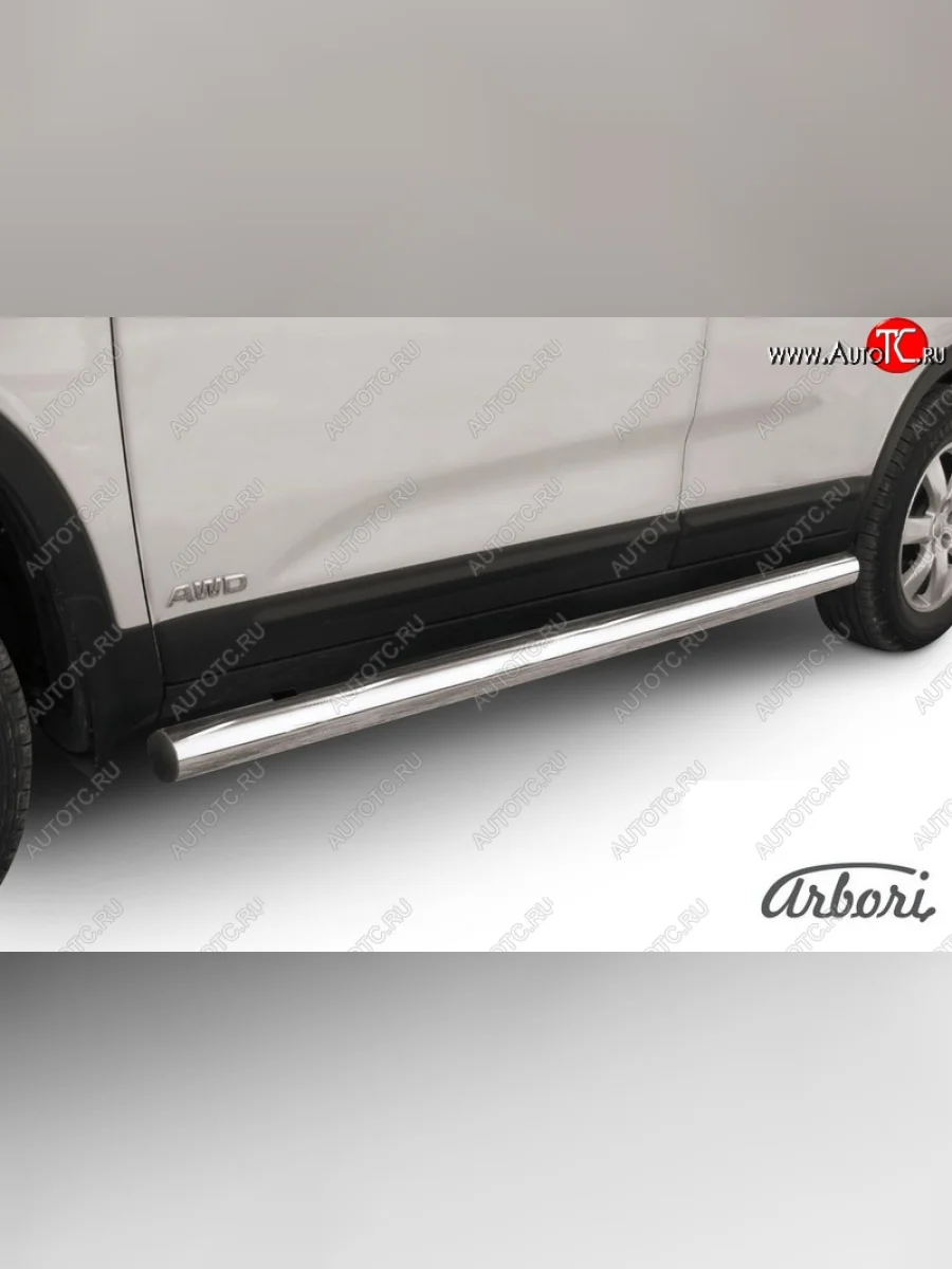 Защита штатных порогов Arbori (нержавейка, d76 mm). KIA Sorento XM дорестайлинг (2009-2012)  в Керчи Республика Крым