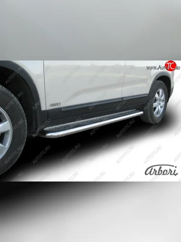 Защита штатных порогов с листом Arbori (нержавейка, алюминий, d57) KIA Sorento XM дорестайлинг (2009-2012)