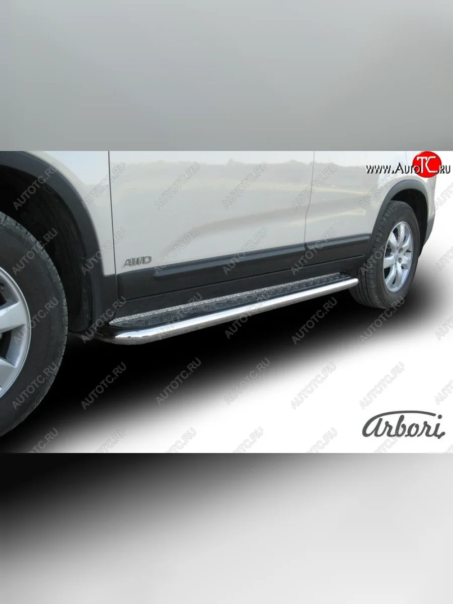 Защита штатных порогов с листом Arbori (нержавейка, алюминий, d57)  KIA Sorento (2009-2012) XM  в Самаре Самарской области