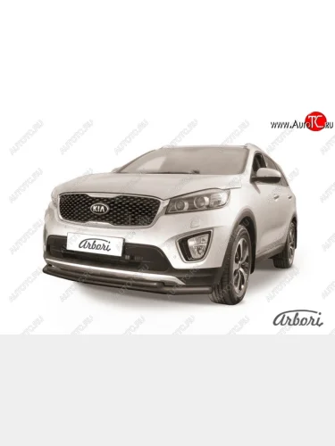 Защита переднего бампера Arbori (черная, 2 трубы d57 и 42 mm) KIA Sorento  UM/Prime (2014-2018) дорестайлинг