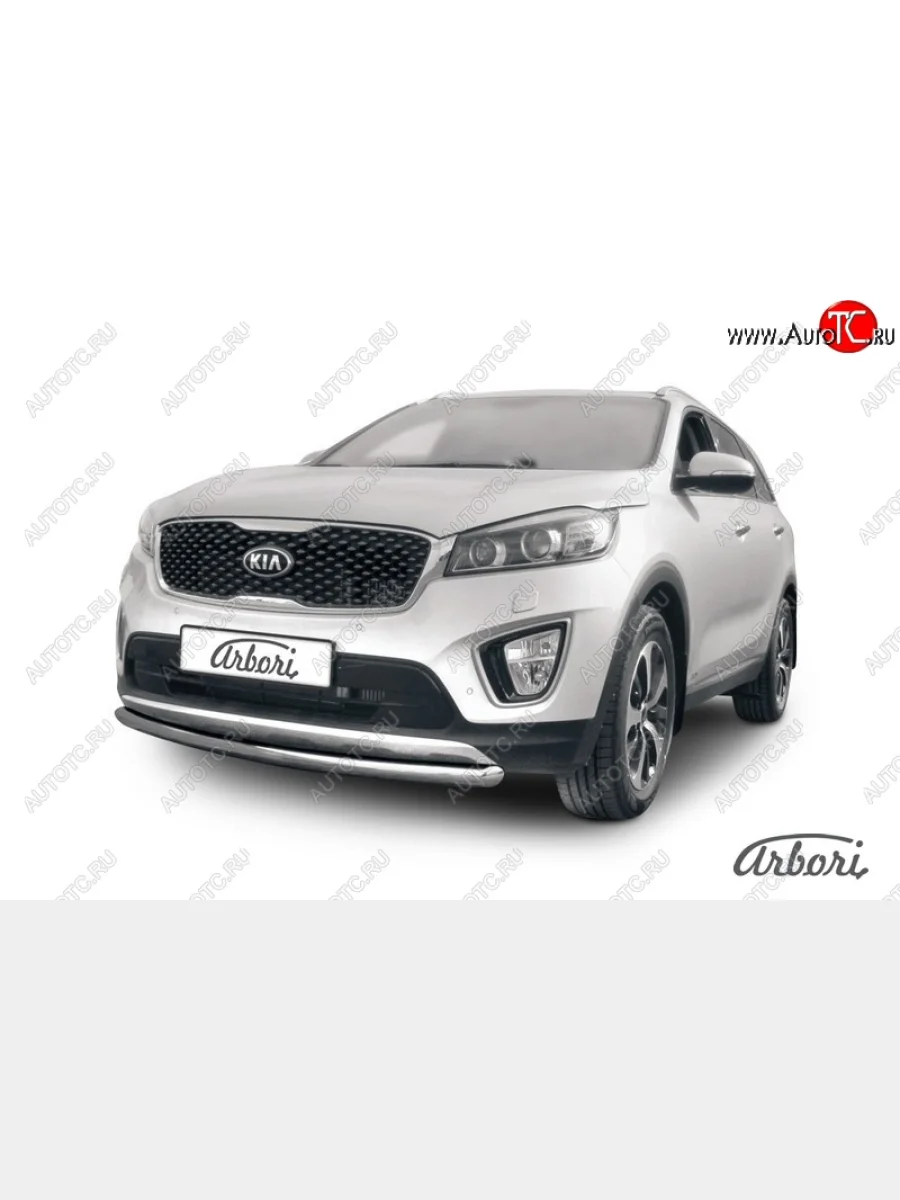 Защита переднего бампера Arbori (короткая, нержавейка, 1 труба d57 mm).  KIA Sorento (2014-2018) UM/Prime  в Керчи Республика Крым