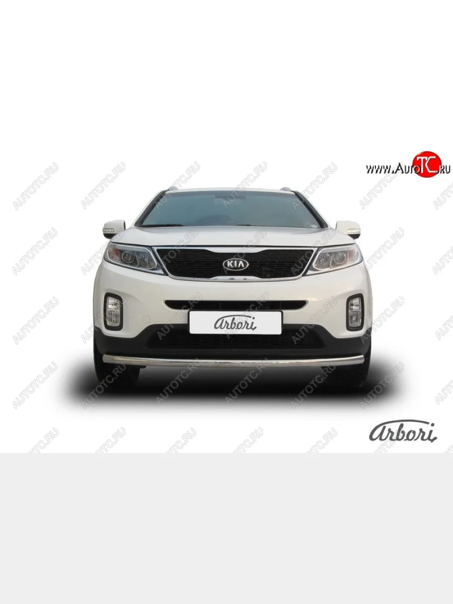 Защита переднего бампера Arbori (радиусная, нержавейка, 1 труба d57 mm). KIA Sorento XM рестайлинг (2012-2015)  в Перми Пермском крае