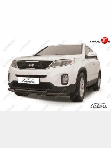 Защита переднего бампера Arbori (черная, 2 трубы d76 и 57 mm) KIA Sorento XM рестайлинг (2012-2015)