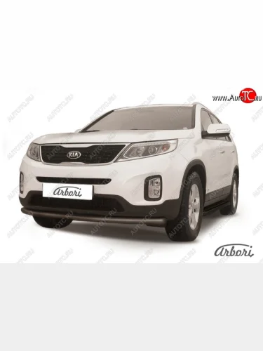 Защита переднего бампера Arbori (радиусная, черная, 1 труба d57 mm). KIA Sorento XM рестайлинг (2012-2015)