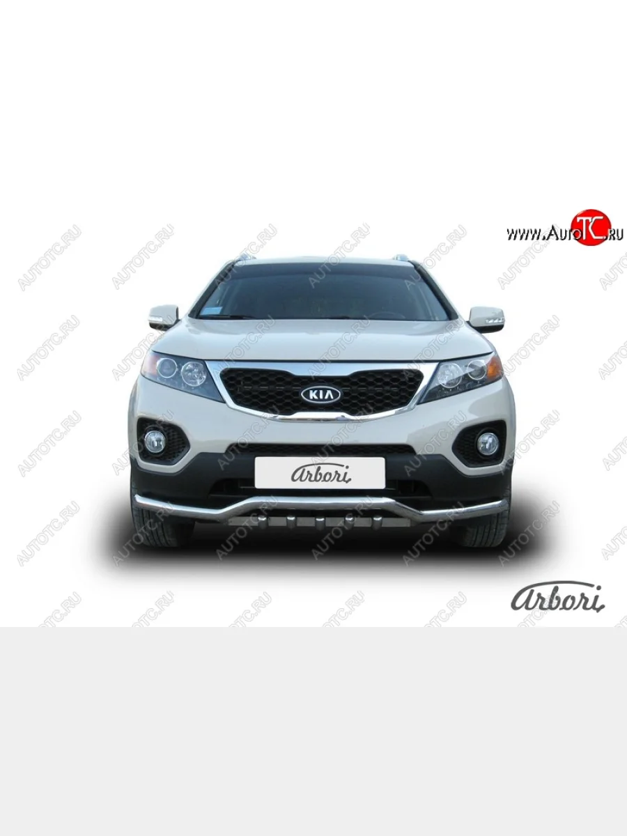 Защита переднего бампера Arbori (волна с защитой картера, нержавейка, труба d57 mm). KIA Sorento XM дорестайлинг (2009-2012)  в Керчи Республика Крым