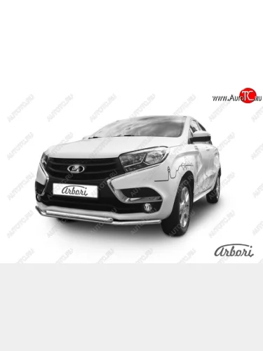 Защита переднего бампера Arbori (нержавейка, 2 трубы d42 mm) Лада ВАЗ XRAY (2016-2022)