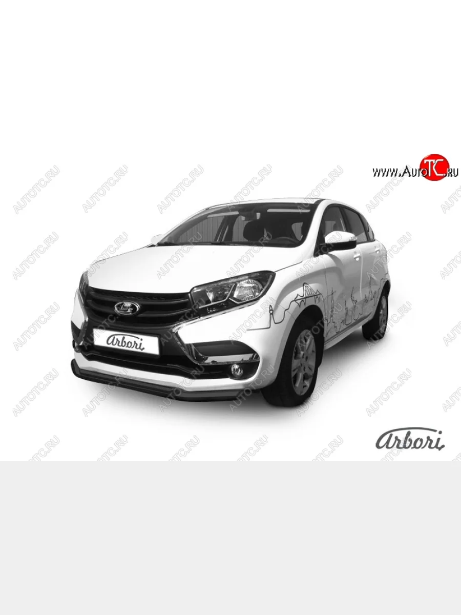 Защита переднего бампера Arbori (черная, 2 трубы d57 и 42 mm) Лада ВАЗ XRAY (2016-2022)  в Перми Пермском крае