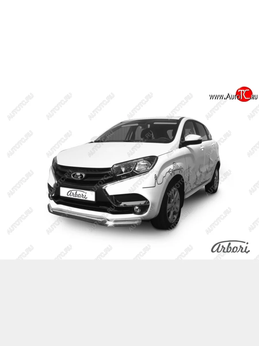 Защита переднего бампера Arbori (нержавейка, 2 трубы d57 и 42 mm) Лада ВАЗ XRAY (2016-2022)  в Самаре Самарской области