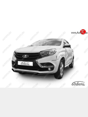 Защита переднего бампера Arbori (черная, 2 трубы d42 mm) Лада ВАЗ XRAY (2016-2022)