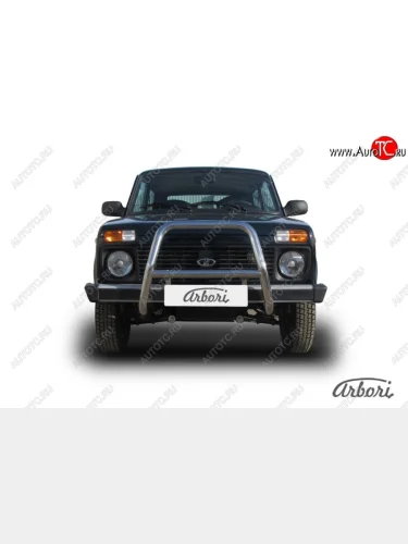 Защита переднего бампера (высокая, нержавейка, 1 труба d57 mm) Arbori Лада ВАЗ нива 4х4 2121 (Legend) 3 дв. 2-ой рестайлинг (2021-2025)