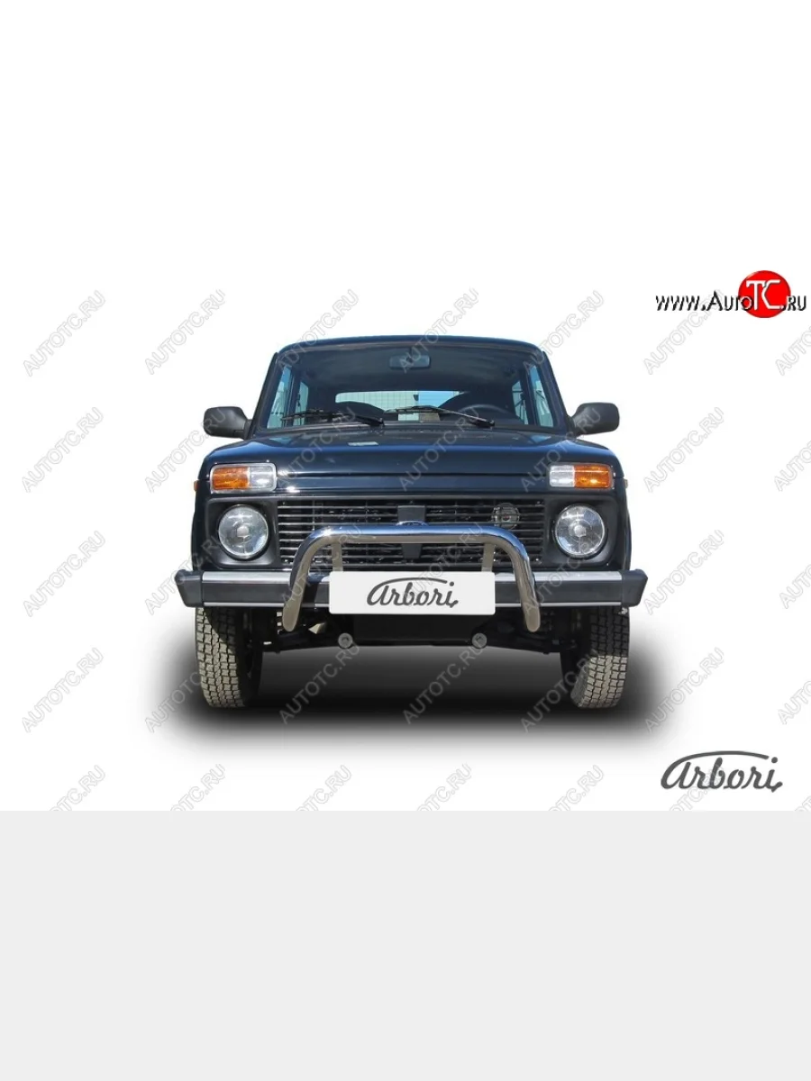 Защита переднего бампера (низкая, нержавейка, 1 труба d57 mm) Arbori Лада ВАЗ нива 4х4 2121 (Legend) 3 дв. 2-ой рестайлинг (2021-2025)  в Керчи Республика Крым