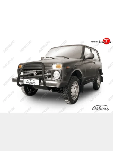 Защита переднего бампера (высокая, черная, 1 труба d57 mm) Arbori Лада ВАЗ Нива 4х4  2121 (1977-2019) 3 дв. дорестайлинг