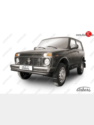 Защита переднего бампера (черная, 1 труба d76 mm) Arbori Лада ВАЗ нива 4х4 2121 (Legend) 3 дв. 2-ой рестайлинг (2021-2025)
