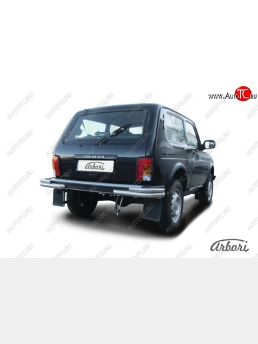 Защита заднего бампера (уголки, нержавейка, 2 трубы d57 и 42 mm) Arbori Лада ВАЗ Нива 4х4 2121 3 дв. дорестайлинг (1977-2019)