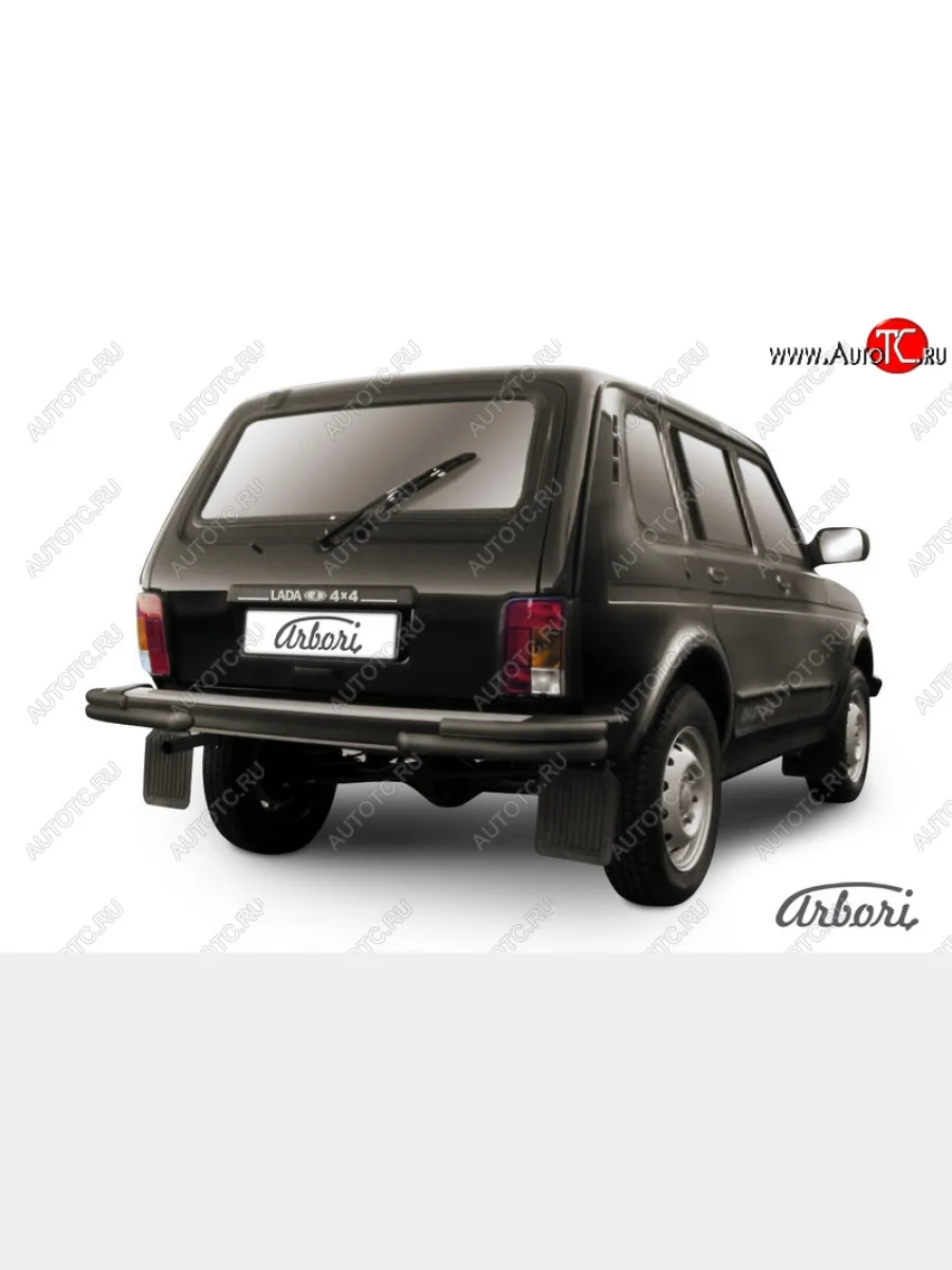 Защита заднего бампера (уголки, черная, 2 трубы d57 и 42 mm) Arbori Лада ВАЗ Нива 4х4 2121 3 дв. дорестайлинг (1977-2019)  с доставкой в г. Керчь