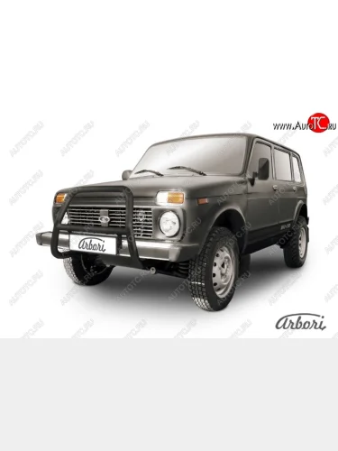 Защита переднего бампера Arbori (черная, 1 труба d57 mm). Лада ВАЗ нива 4х4 ( 2131,  2121-80) (1993-2019) 5 дв. дорестайлинг, ФОРА