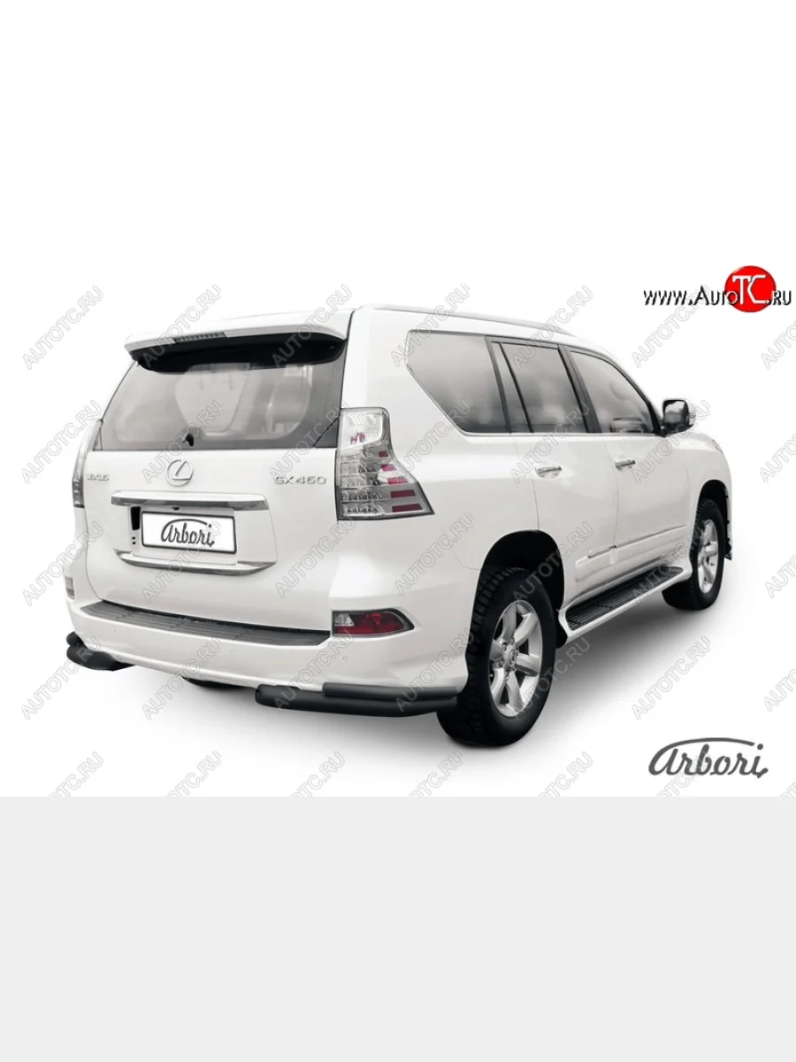 Защита заднего бампера Arbori (уголки, черная, 2 трубы d76 и 42 mm).  Lexus GX460 (2009-2013) J150  в Керчи Республика Крым