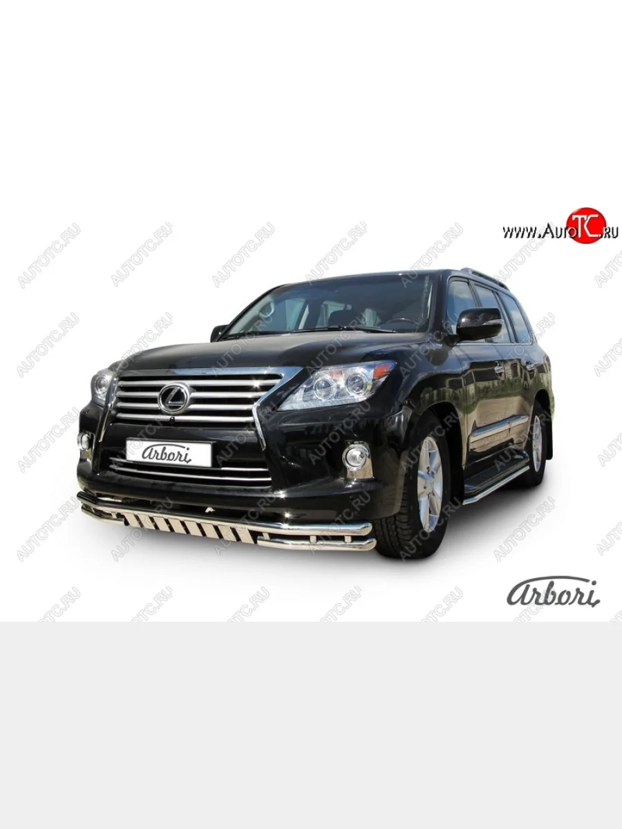 Защита переднего бампера Arbori (с защитой картера, нержавейка, 1 труба d76 mm). Lexus LX570 J200 1-ый рестайлинг (2012-2015)  с доставкой в г. Керчь