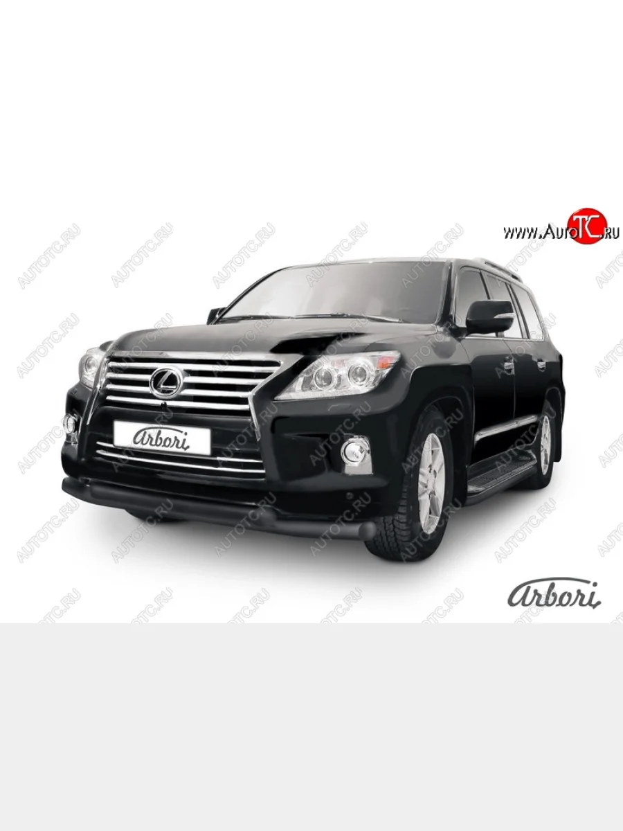 Защита переднего бампера Arbori (черная, 2 трубы d76 mm) Lexus LX570 J200 1-ый рестайлинг (2012-2015)  с доставкой в г. Керчь