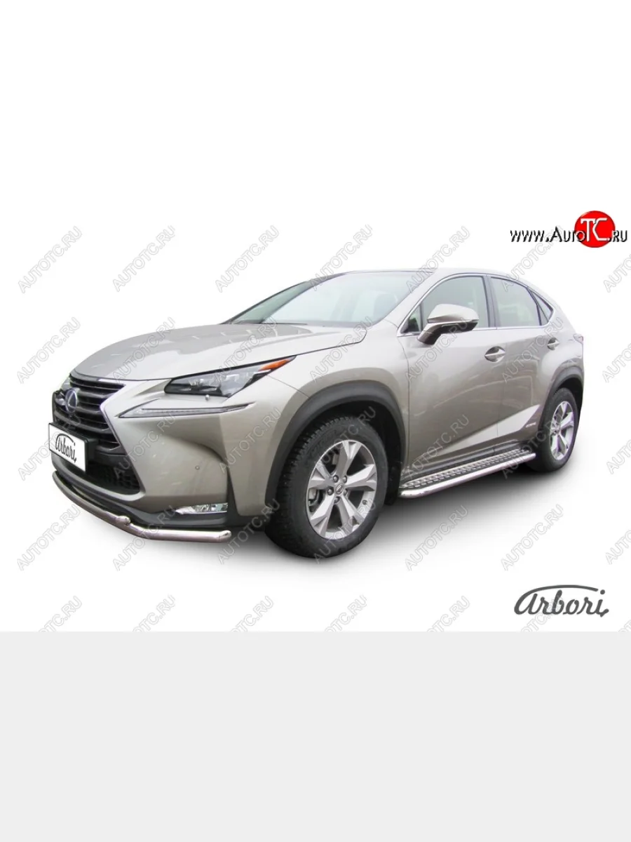 Защита штатных порогов с листом Arbori (нержавейка, алюминий, d57) Lexus NX300h Z10 дорестайлинг (2014-2017)  с доставкой в г. Керчь