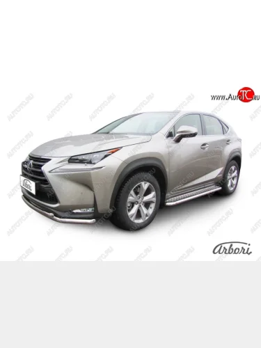 Защита штатных порогов с листом Arbori (труба - нержавейка d42, лист - алюминий) Lexus NX300h Z10 дорестайлинг (2014-2017)