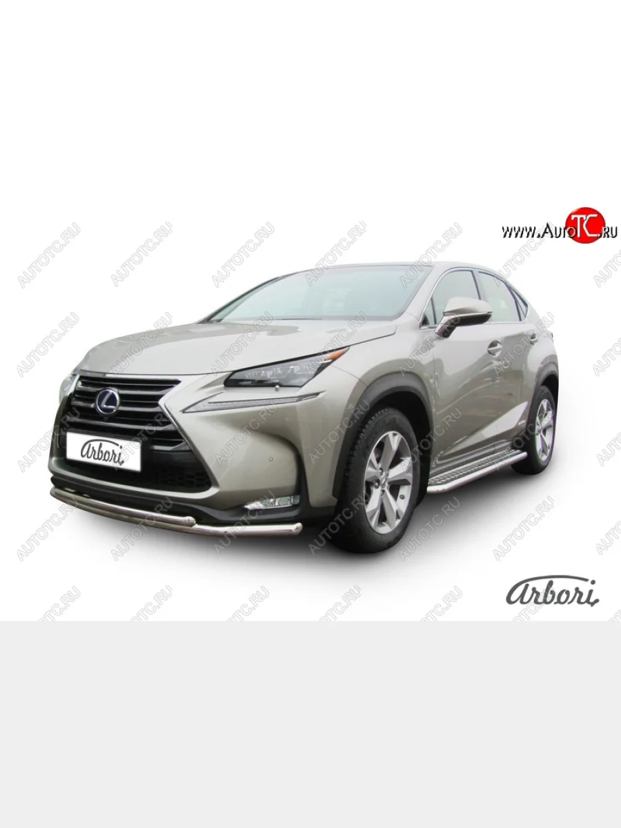 Защита переднего бампера Arbori (нержавейка, 2 трубы d57 и 42 mm) Lexus NX300h Z10 дорестайлинг (2014-2017)  в Самаре Самарской области