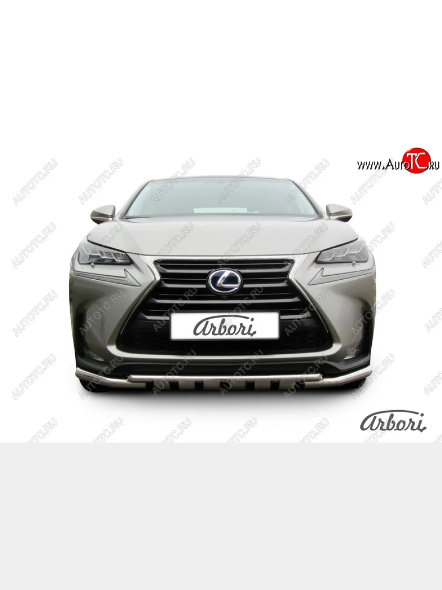 Защита переднего бампера Arbori (с защитой картера, нержавейка, 2 трубы d57 и 57 mm) Lexus NX300h Z10 дорестайлинг (2014-2017)  в Самаре Самарской области