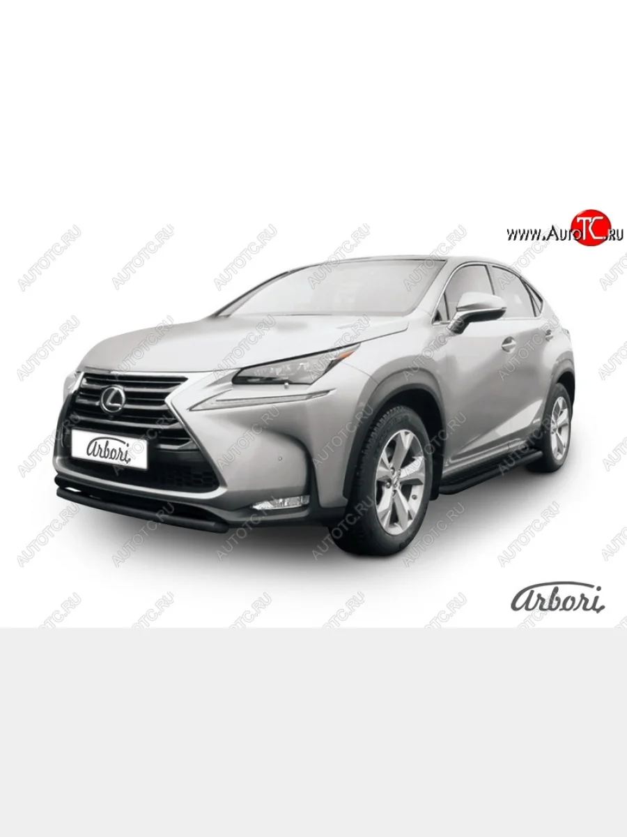 Защита переднего бампера Arbori (короткая, черная, 1 труба d57 mm). Lexus NX300h Z10 дорестайлинг (2014-2017)  в Самаре Самарской области