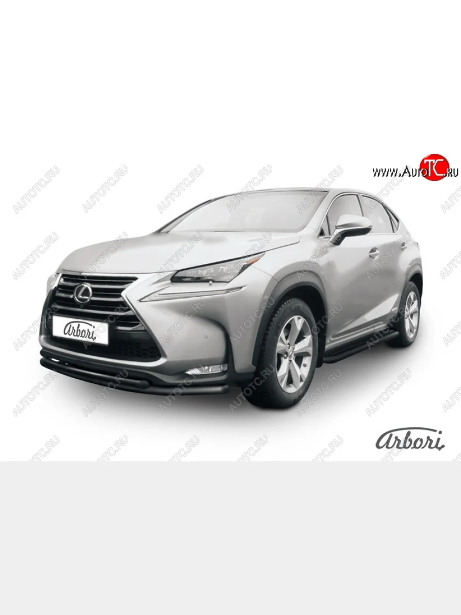 Защита переднего бампера Arbori (черная, 2 трубы d57 и 42 mm) Lexus NX300h Z10 дорестайлинг (2014-2017)  в Самаре Самарской области