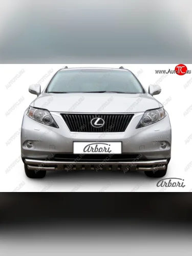 Защита переднего бампера Arbori (с защитой картера, нержавейка, 2 трубы d57 и 57 mm) Lexus RX350 AL10 дорестайлинг (2008-2012)