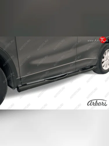 Защита штатных порогов Arbori (с проступью, черная, d76 mm). Mazda CX-5 KE дорестайлинг (2011-2014)
