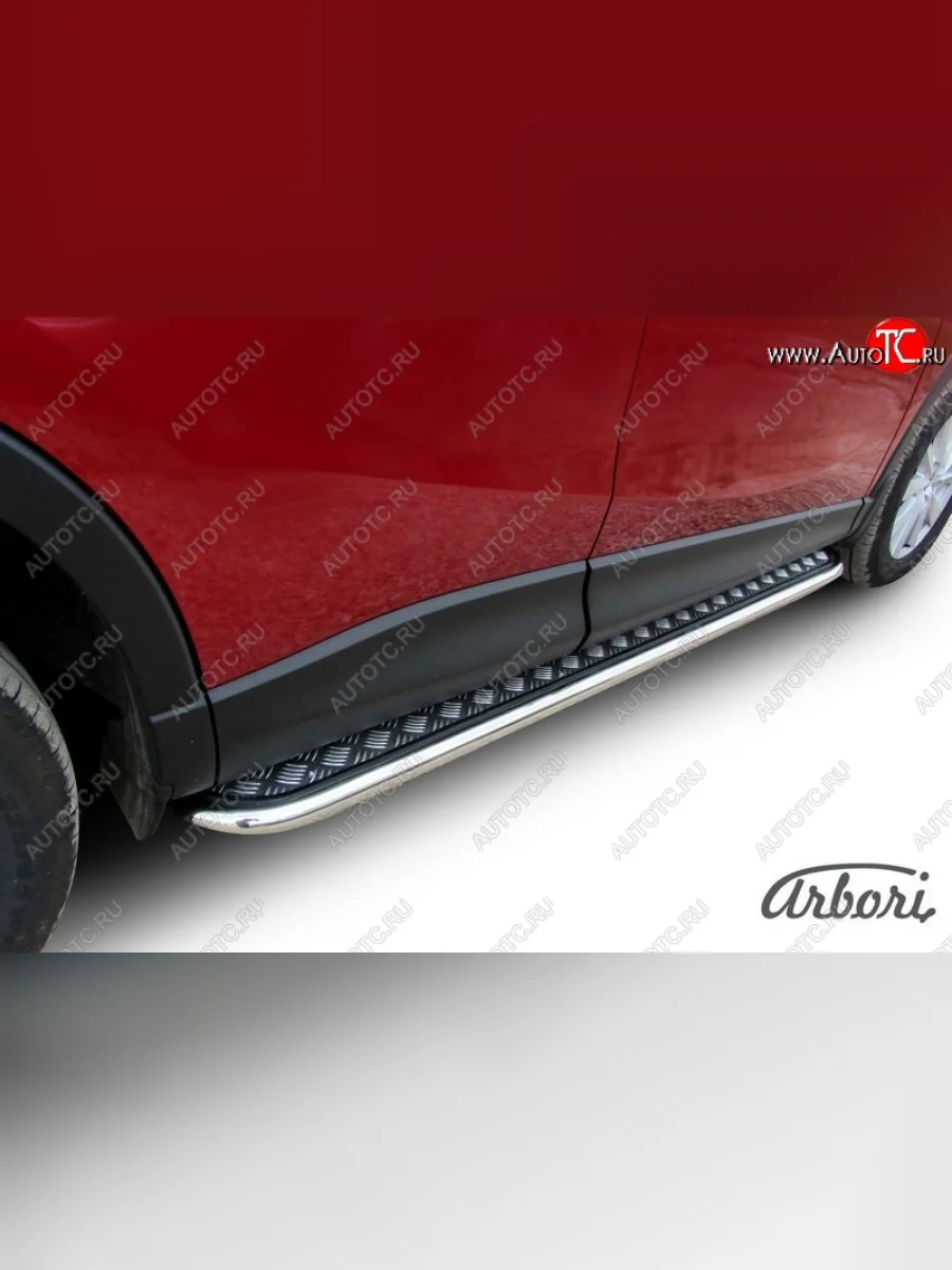 Защита штатных порогов с листом Arbori (труба - нержавейка d42, лист - алюминий) Mazda CX-5 KE рестайлинг (2015-2017)  с доставкой в г. Керчь