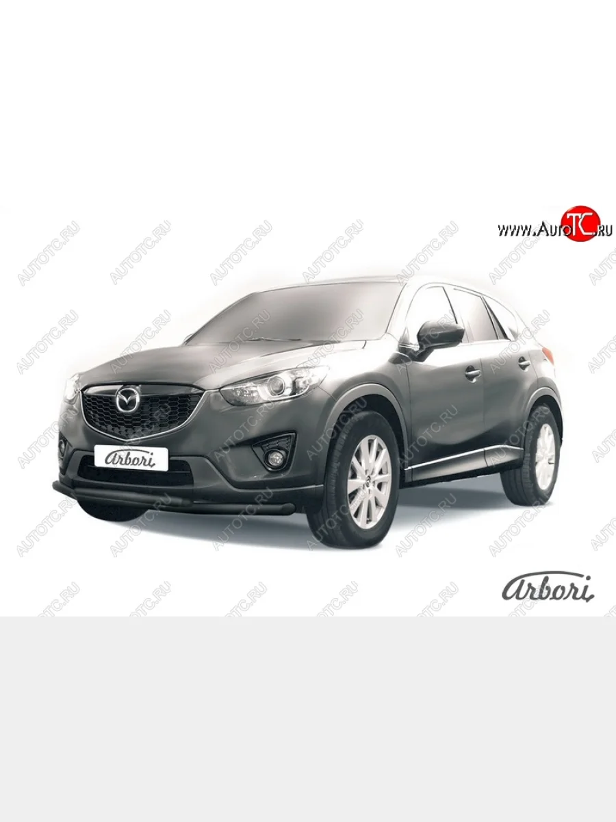 Защита переднего бампера Arbori (черная, 2 трубы d57 и 42 mm) Mazda CX-5 KE дорестайлинг (2011-2014)  с доставкой в г. Керчь