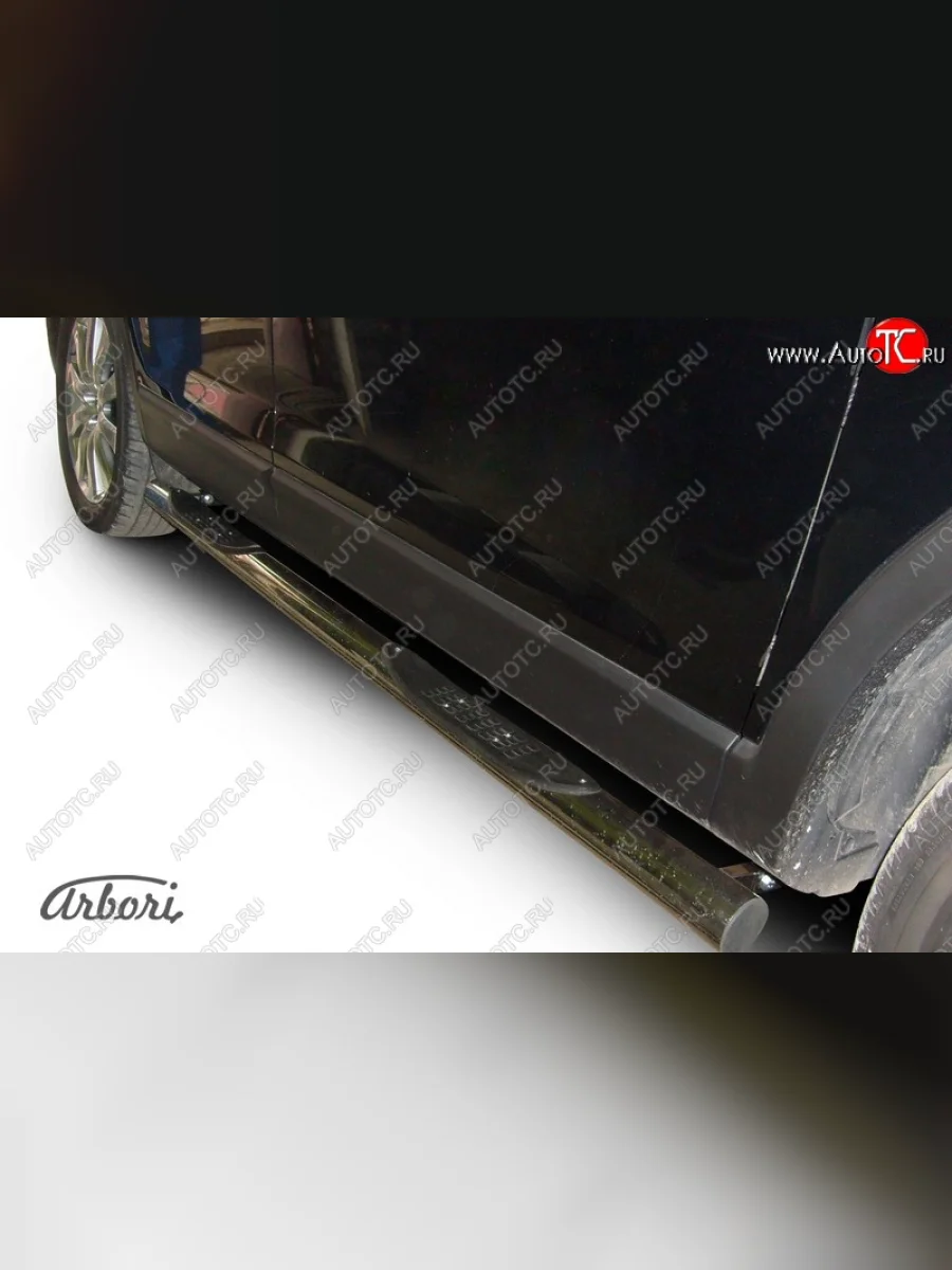 Защита штатных порогов Arbori (с проступью, нержавейка, d76 mm). Mazda CX-9 TB дорестайлинг (2007-2009)  с доставкой в г. Пермь