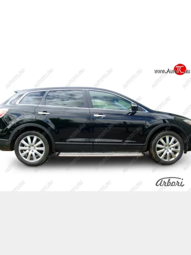 Защита штатных порогов с листом Arbori (нержавейка, алюминий, d57) Mazda CX-9 TB дорестайлинг (2007-2009)