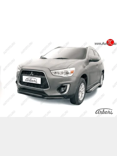 Защита переднего бампера Arbori (черная, 2 трубы d57 и 42 mm) Mitsubishi ASX (2013-2016) 1-ый рестайлинг