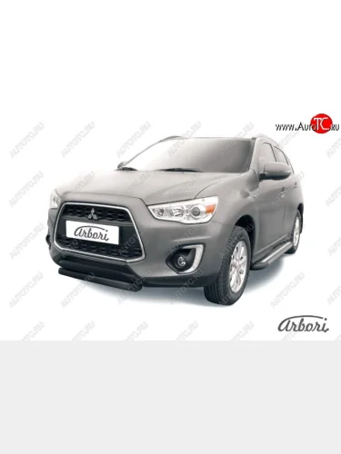 Защита переднего бампера Arbori (короткая, черная, 1 труба d76 mm). Mitsubishi ASX (2013-2016) 1-ый рестайлинг