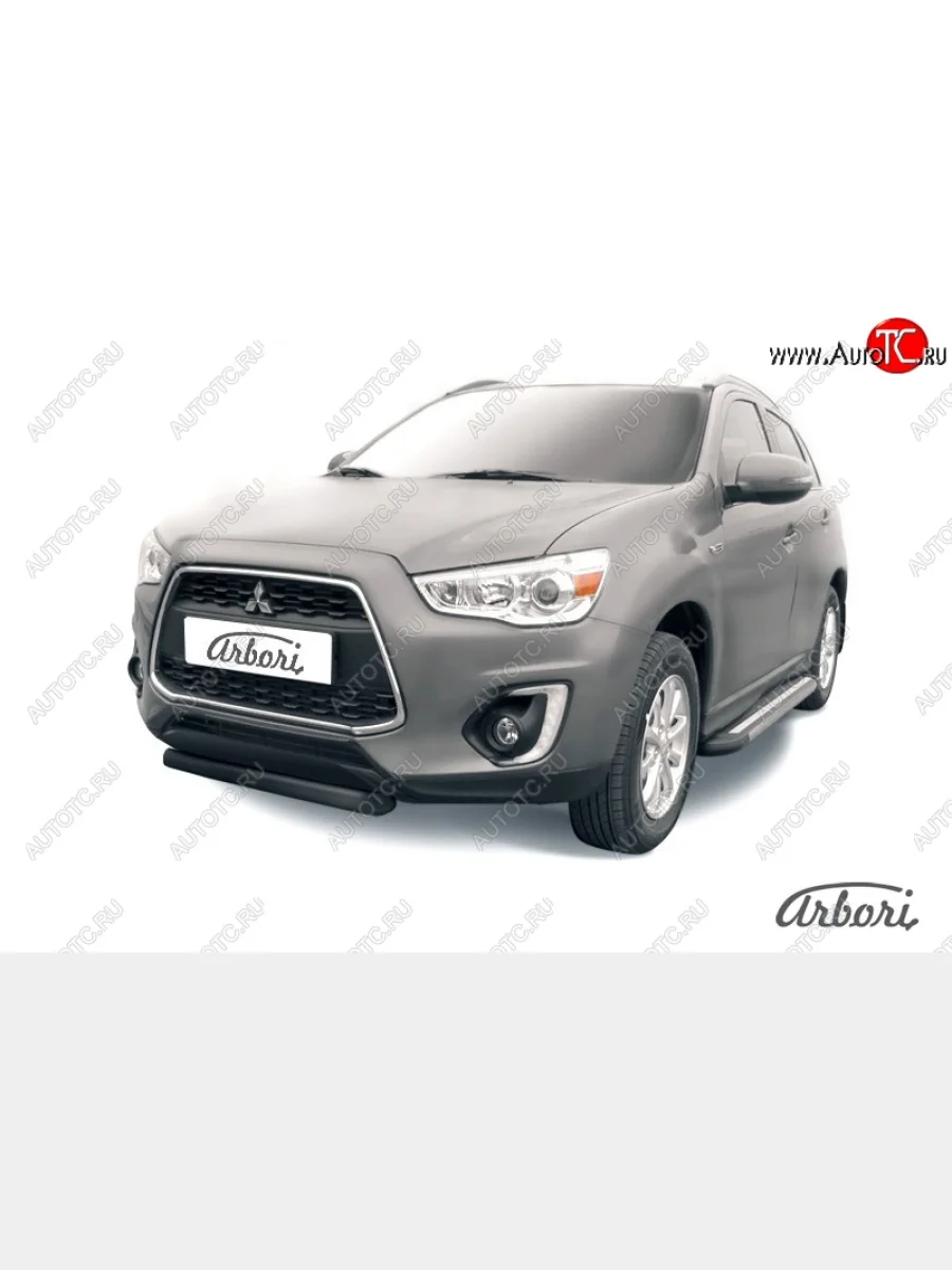 Защита переднего бампера Arbori (короткая, черная, 1 труба d76 mm). Mitsubishi ASX 1-ый рестайлинг (2013-2016)  в Керчи Республика Крым