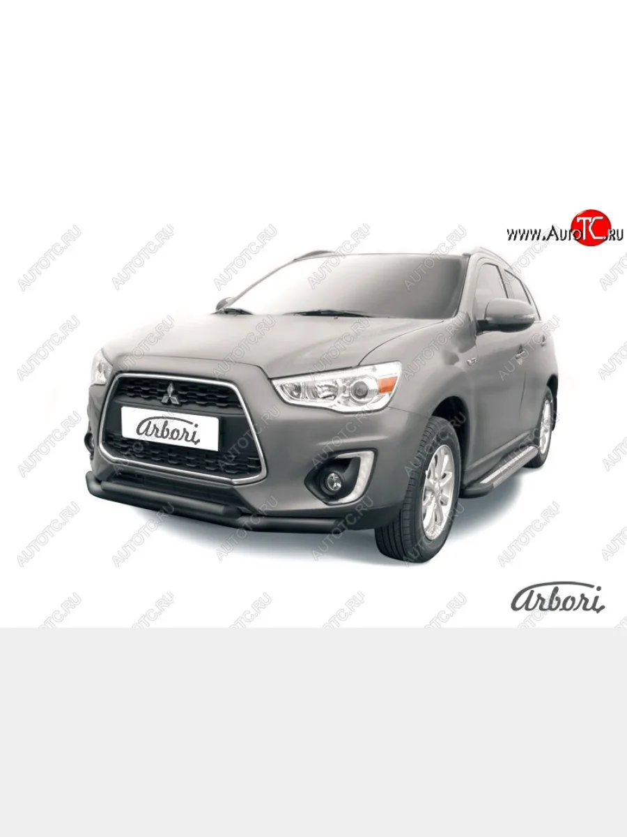 Защита переднего бампера Arbori (черная, 2 трубы d76 и 57 mm) Mitsubishi ASX 1-ый рестайлинг (2013-2016)  в Самаре Самарской области