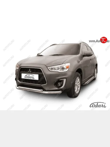 Защита переднего бампера Arbori (нержавейка, 2 трубы d76 и 57 mm) Mitsubishi ASX 1-ый рестайлинг (2013-2016)