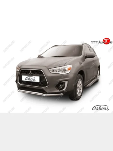 Защита переднего бампера Arbori (нержавейка, 2 трубы d57 и 42 mm) Mitsubishi ASX (2013-2016) 1-ый рестайлинг