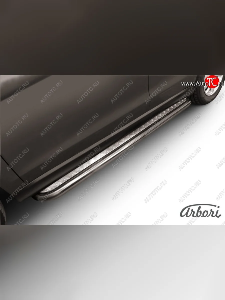 Защита штатных порогов с листом Arbori (труба - нержавейка d42, лист - алюминий) Mitsubishi ASX 1-ый рестайлинг (2013-2016)  в Самаре Самарской области